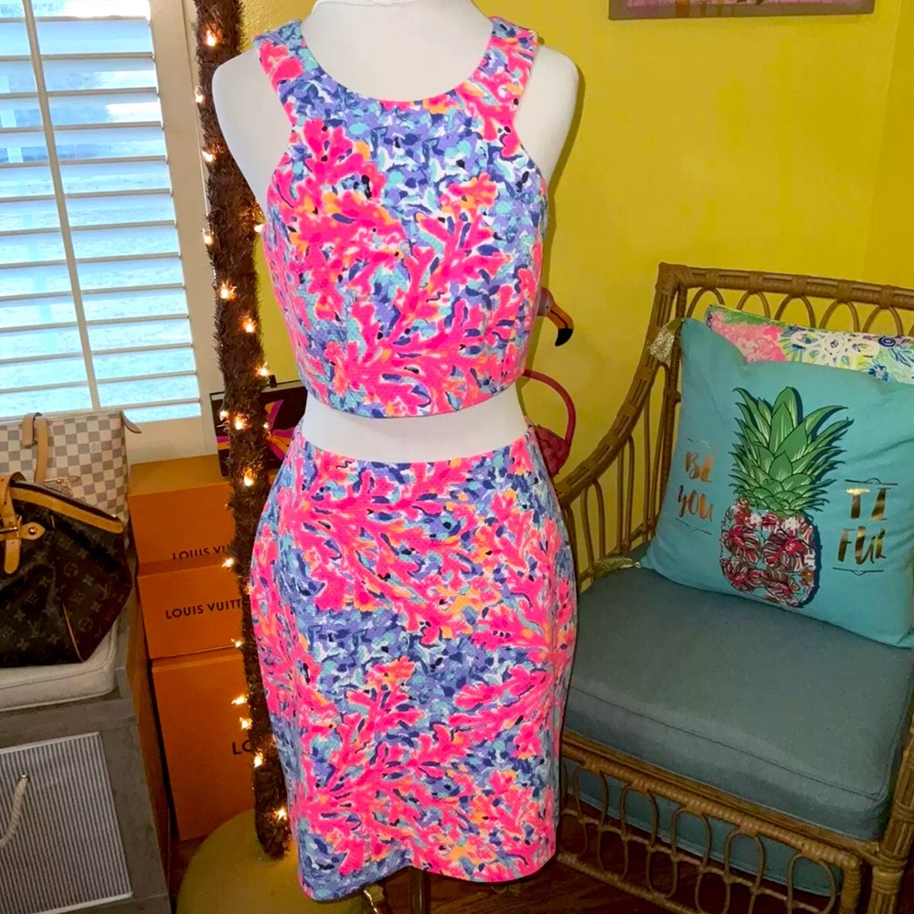 Lilly Pulitzer NWT Mallika Set 2 Piece Coco Coral Crab Size S GORGEOUS! - Picture 6 of 8